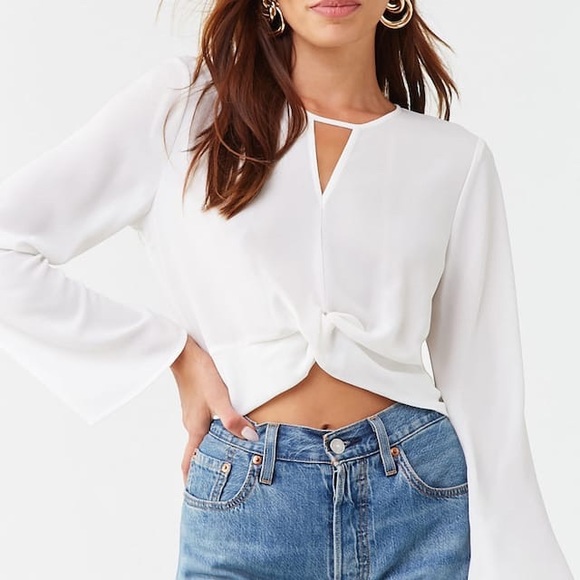 NEW Twist Hem Crop Top -Oatmeal - Picture 3 of 5